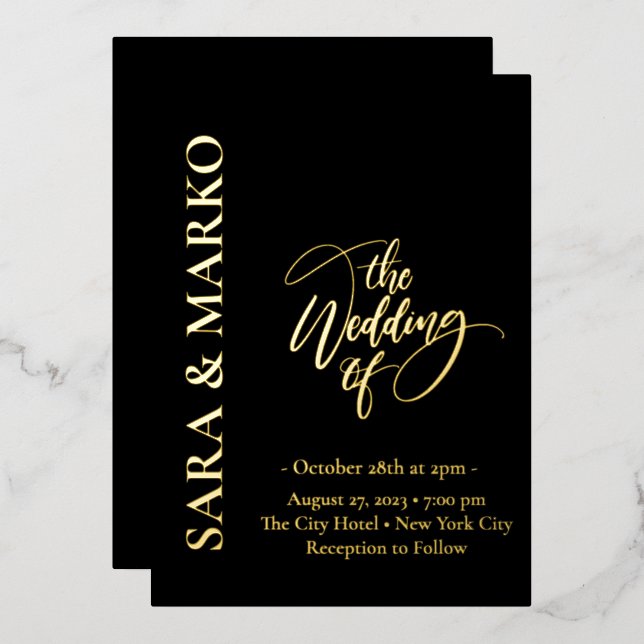Black-gold NAMES Simple Wedding (Front/Back)
