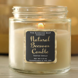 Black & gold natural beeswax candle label w scent