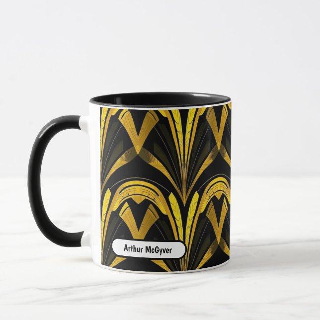 Black Gold Neo Deco Seamless Abstract Art Mug (Left)