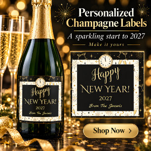 Black Gold New Year Champagne Bottle Label