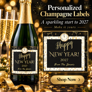 Black Gold New Year Champagne Bottle Label