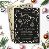 Black Gold New Year Cheer Hand Drawn Sketch Party