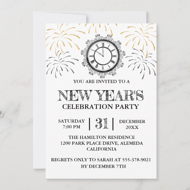 Black Gold New Year's Celebration Party Invitation (Front)
