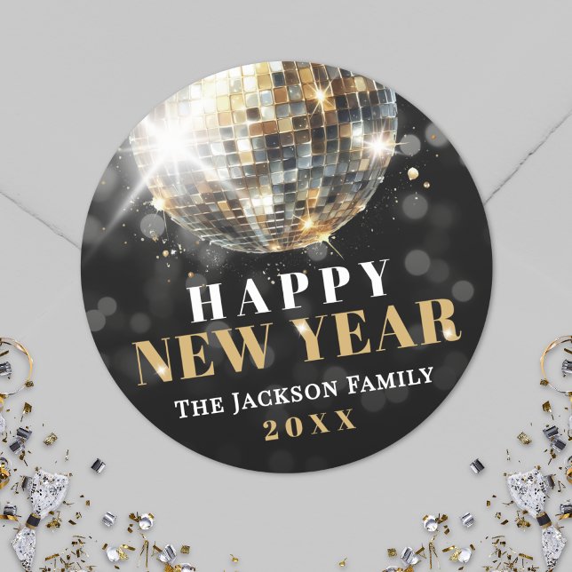 Black Gold New Year's Eve Party Classic Round Sticker (Black Gold New Year's Eve Party Classic Round Sticker)