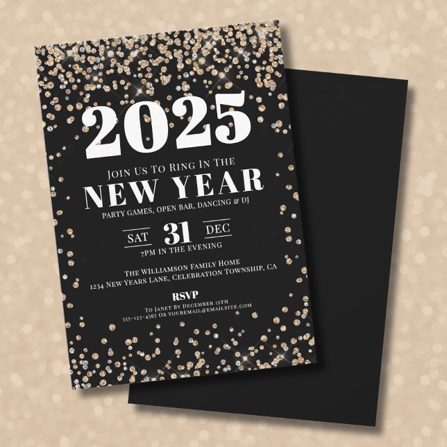Black Gold New Year's Eve Party Invitation (Black Gold New Year's Eve Party Invitation)