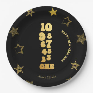 Black Gold New Years Eve Party Paper Plate