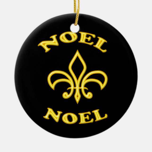 Black Gold Noel Fleur de Lis Ceramic Tree Decoration (Front)