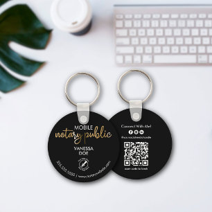 Black & Gold Notary QR Code Logo Business Promo Key Ring