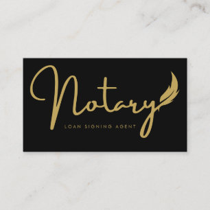 Black Gold Notary Script Loan Signing Agent Business Card