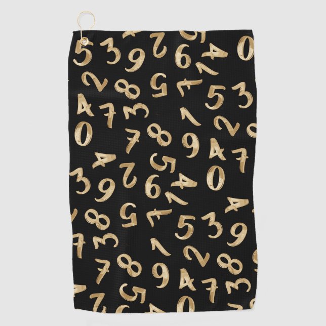 Black Gold Numbers Luxury Pattern Chic Accountant  Golf Towel (Front)