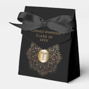 Black Gold Nurse Graduation Caduceus Favour Box