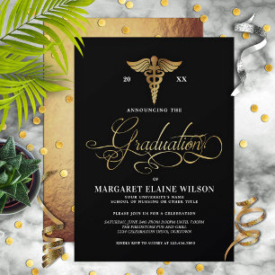 Black & Gold Nursing School Graduation Party Invitation