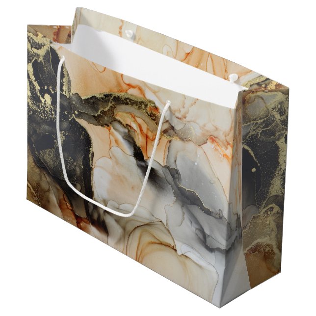Black Gold Orange Ethereal Abstract Large Gift Bag (Front Angled)