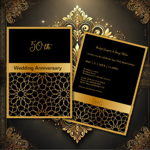 black gold ornament 50th wedding anniversary card