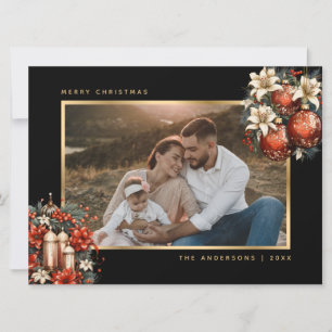 Black Gold Ornaments Botanical Photo Christmas Holiday Card