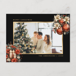 Black Gold Ornaments Botanical Photo Christmas Holiday Postcard