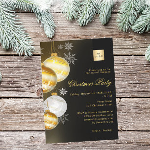 Black gold ornaments company logo Christmas Party Invitation