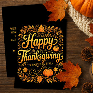 Black Gold Ornate Pumpkin Happy Thanksgiving Card
