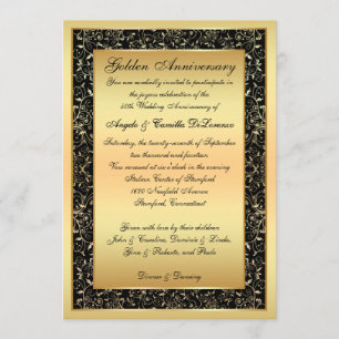 Black, Gold Ornate Scrolls 50th Anniversary Invite