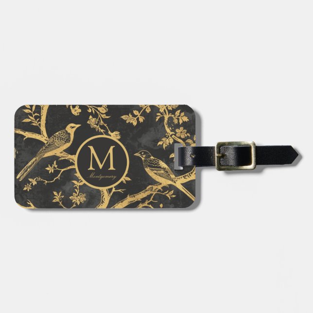 Black Gold Pattern Monogram Luggage Tag (Front Horizontal)