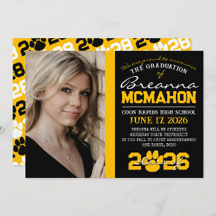 Black & Gold Paw Print Graduation Announcement