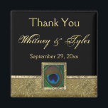 Black, Gold Peacock Feather Wedding Favour Magnet<br><div class="desc">This black and gold peacock feather wedding favour thank you magnet matches the wedding invitation shown below. The text is customisable. If you require any other matching items in this design,  please email your request to niteowlstudio@gmail.com.</div>