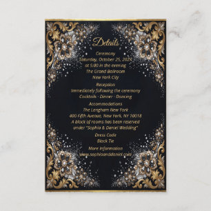 Black Gold Pearl Diamond Bow Luxury Formal Enclosure Card