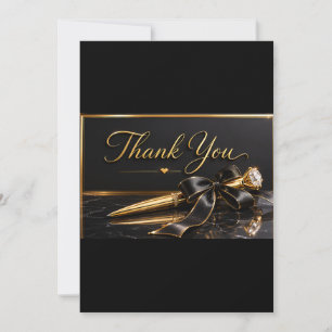 Black Gold Pen Thank You Card   Black Tie Glam
