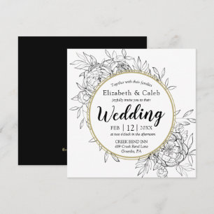 Black & Gold Peony Modern Floral Toile Wedding Invitation
