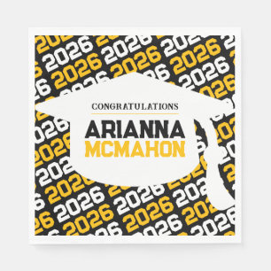Black & Gold Personalised Graduation Cap Paper Napkin