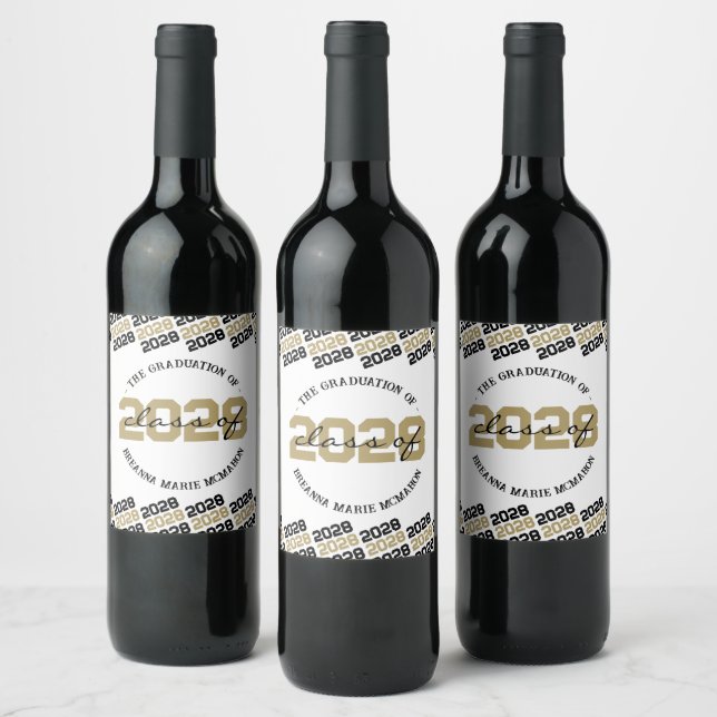 Black & Gold Personalised Graduation Liquor  Wine Label (Bottles)
