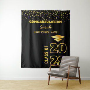 Black & Gold Personalised Graduation Party Custom Tapestry