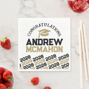 Black & Gold Personalised Graduation Party Paper Napkin