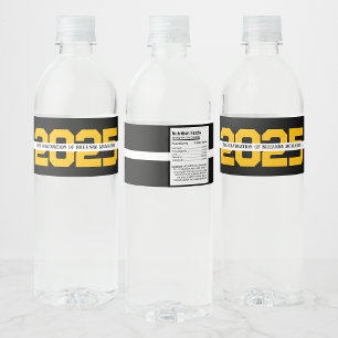 Black & Gold Personalised Graduation Water Bottle Label