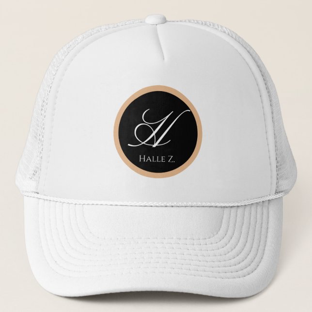 Black & Gold Personalised Initial Name Logo Custom Trucker Hat (Front)