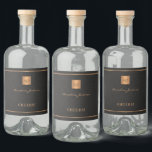 Black gold personalised initials name script liquor bottle label<br><div class="desc">Luxury elegant black leather look (PRINTED) custom liquor bottle labels with a copper gold metallic glitter monogrammed square,  horizontal lines,  and personalised name signature script.       You can find all bottle labels variants in the collection COPY AND PASTE LINK: https://www.zazzle.com/collections/monogram_personalized_black_gold_gifts-119940943996290001</div>