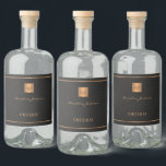 Black gold personalised initials name script liquor bottle label<br><div class="desc">Luxury elegant black leather look (PRINTED) custom liquor bottle labels with a copper gold metallic glitter monogrammed square,  horizontal lines,  and personalised name signature script.       You can find all bottle labels variants in the collection COPY AND PASTE LINK: https://www.zazzle.com/collections/monogram_personalized_black_gold_gifts-119940943996290001</div>