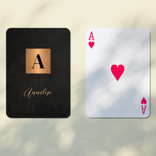 Black gold personalised monogram name  playing cards