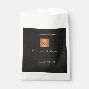 Black gold personalised monogram name script favour bags