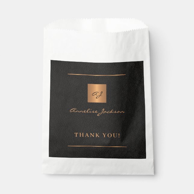 Black gold personalised monogram name script favour bags (Front)