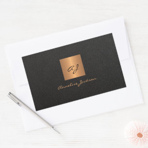 Black gold personalised monogram script name rectangular sticker
