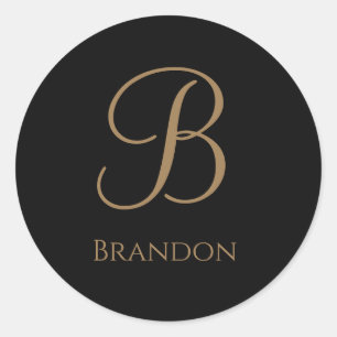 Black Gold Personalised Name and Monogram Classic Round Sticker