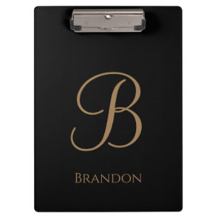 Black Gold Personalised Name and Monogram Clipboard