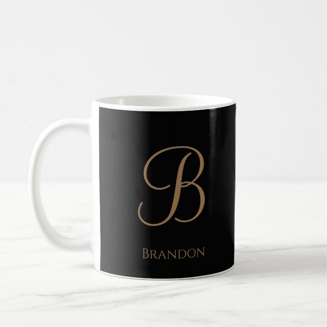 Black Gold Personalised Name and Monogram Coffee Mug (Left)