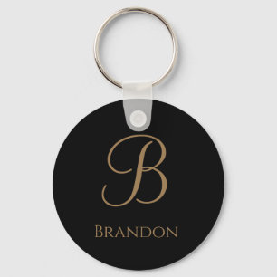 Black Gold Personalised Name and Monogram Key Ring