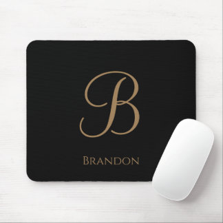 Black Gold Personalised Name and Monogram Mouse Pad