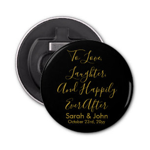 Black Gold Personalised Script Wedding Reception Bottle Opener
