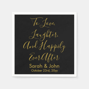 Black Gold Personalised Script Wedding Reception  Napkin