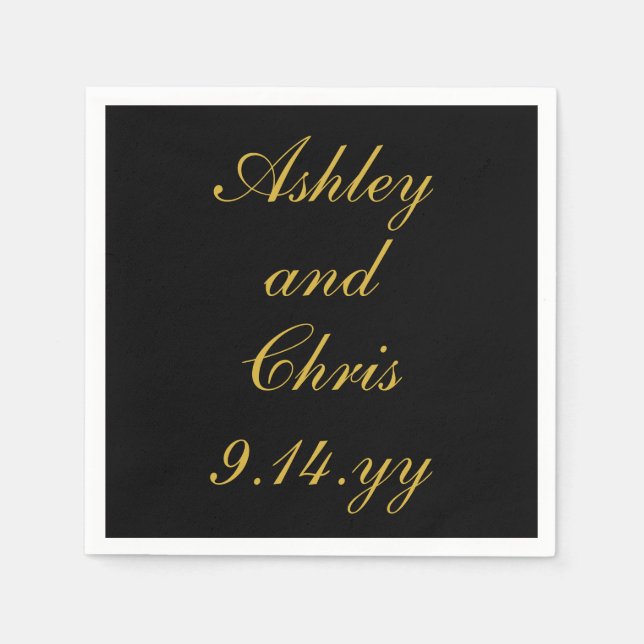 Black & Gold Personalised Wedding Reception Favour Napkin (Front)