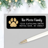 Black Gold Pet Lover Paw Print Return Address